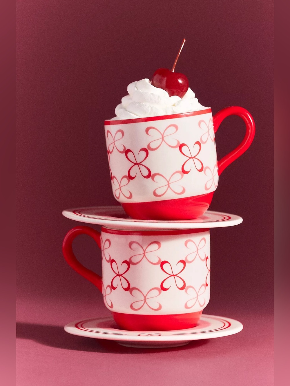 Maeve Stoneware Espresso Cup & Saucer - Pink/Red New - Picture 3 of 3